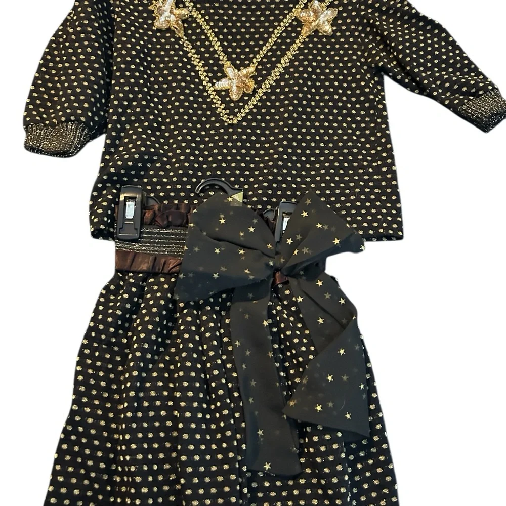 Girls Black & Gold Star Belted Matching Set vintage size 5 vintage